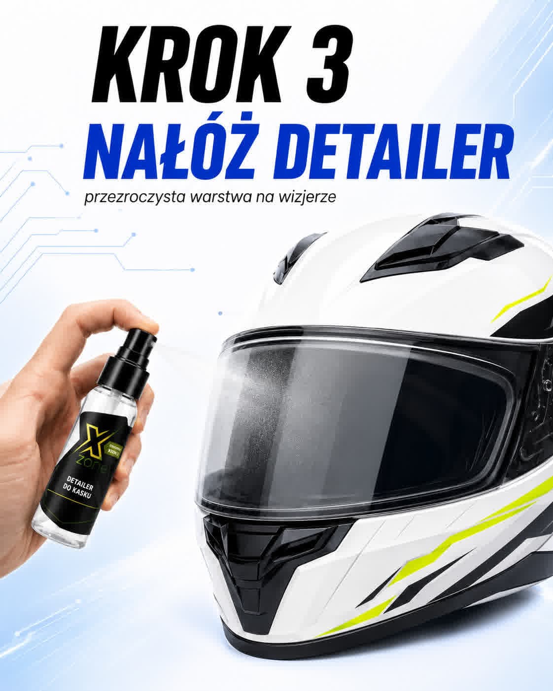 Aplikacja detailera mgiełką na kask